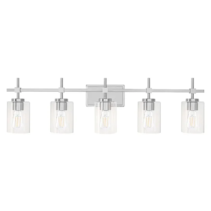 Jasper Modern Brushed Nickel & Black Clear Glass 5-Light Bathroom Linear Vanity Light