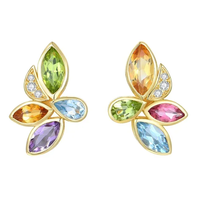 Kai Tropical Flower Multi Gemstone & Diamond Earrings in 14k Gold- Set of 2