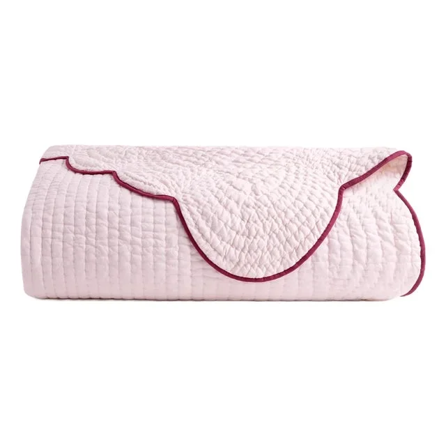Kassatex x Chairish Quilted Scallop King Coverlet, Peach/Berry