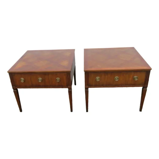 Kittinger Parquet Top Mid Century Modern Side End Bedside Tables a Pair 6060