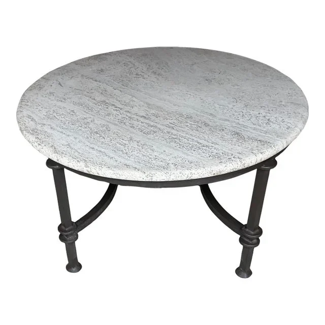 Kreiss Patio Round Coffee Table With Travertine Top