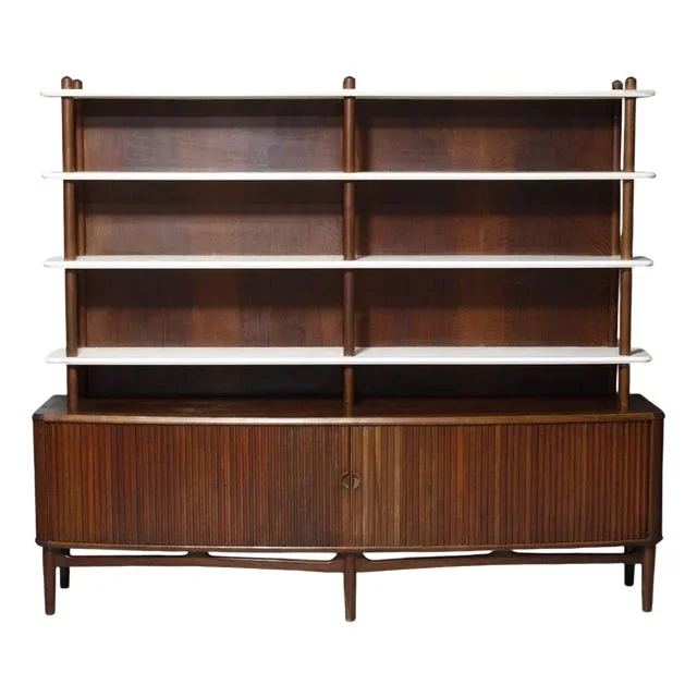 Kurt Olsen Wall Unit / Tall Walnut Sideboard With Tambour Doors