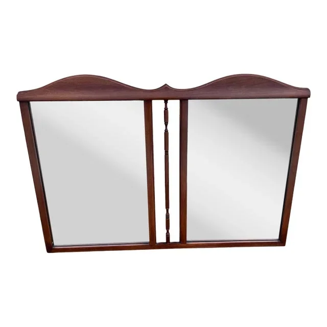 Large 1970s Double Wide Wood Wall Mirror