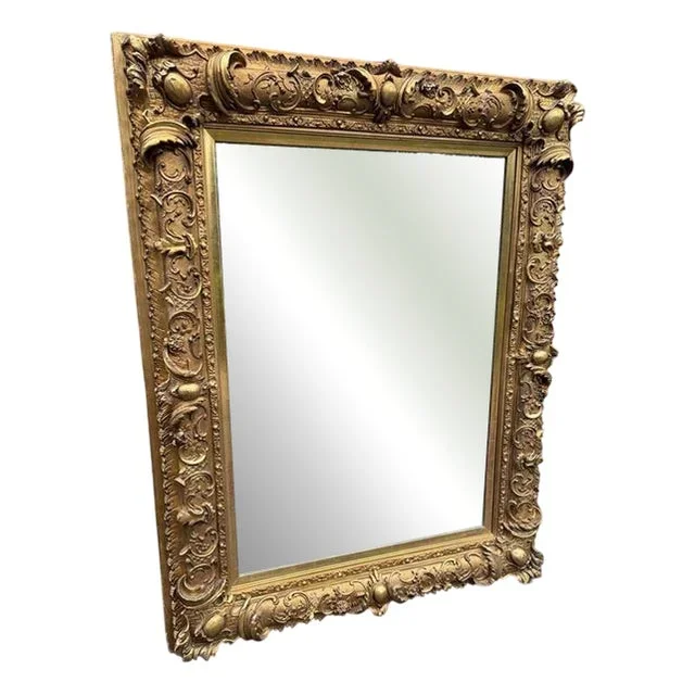 Large Antique English Gilt Ornate Framed Mirror, 19th Century
