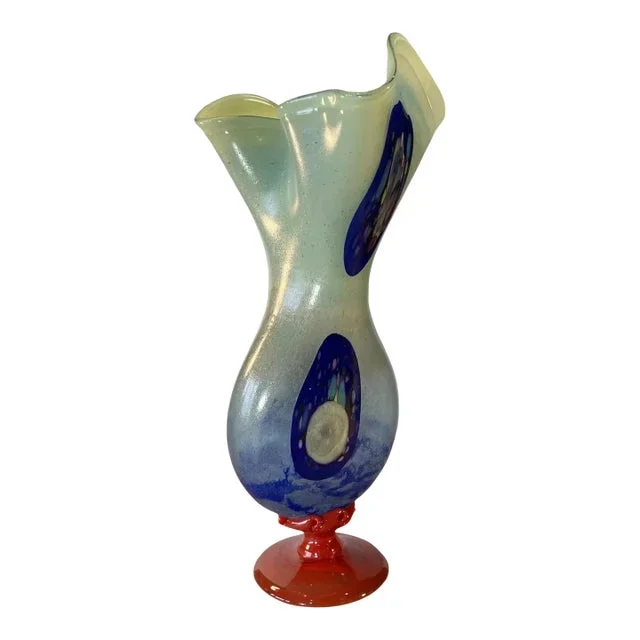 Large Art Glass Abstract Hour Glass Vase