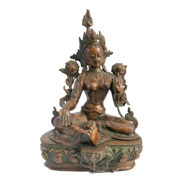 Large Bronze Sitting Green Tara Tibetan Buddha