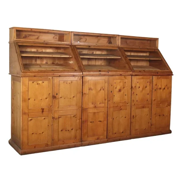 Large Cypress Wood and Blown Glass Showcase, Early 20th Century