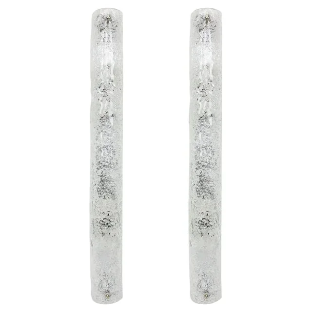 Large Modernist Murano Ice Glass Sconces Wall Fixtures from Hille, Germany, 1960s, Set of 2