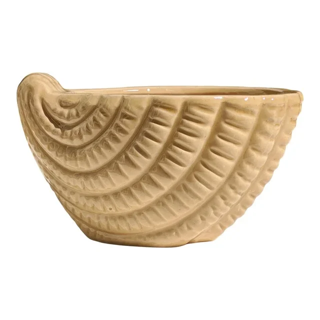 Large Palm Beach Regency Glazed Yellow Ceramic Nautilus Seashell Planter