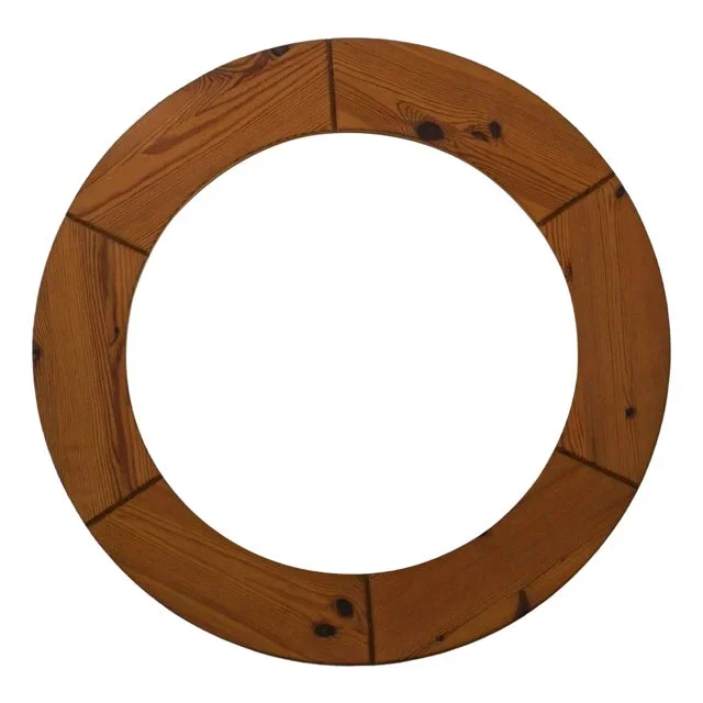 Large Round Wall Mirror in Pine attributed to Glasmäster Markaryd, Sweden, 1960s