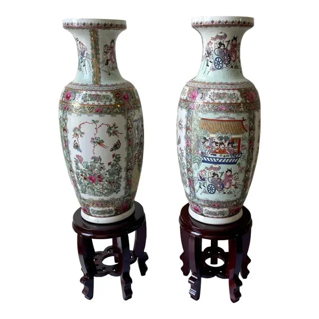 Large Scale Vintage Famille Rose Style Urns