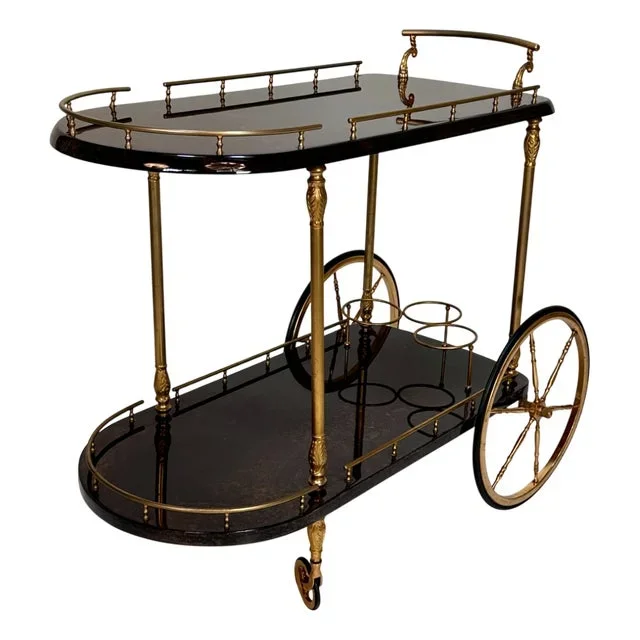 Large Serving Bar Cart or Trolley with Brass Details by Aldo Tura, Italy, 1960s