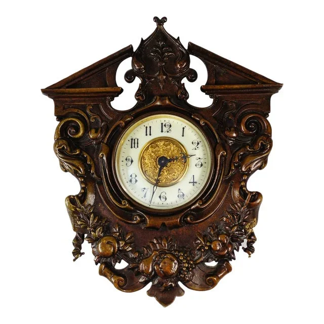 Late 19th – Early 20th Century French Antique Mural Bronze Cartel Clock