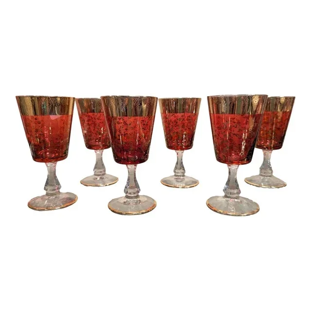 Late 19th Century Cranberry Cocktail Glasses- Set of 6