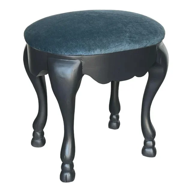 Late 20th Century Carved Wood Hoof-Foot Bench With Velvet Top
