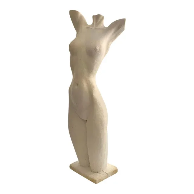 Late 20th Century Female Sculpture Art Women Plaster Torso Figurine Signed