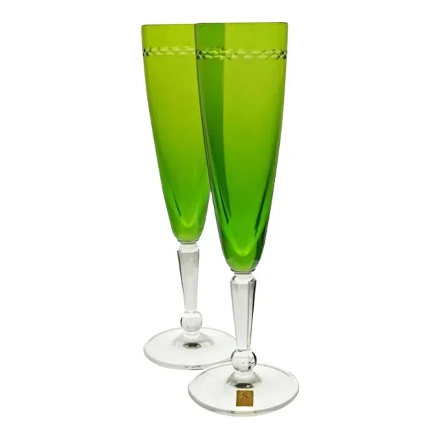 Late 20th Century Sparkling Glass Champagne Flutes – a Pair