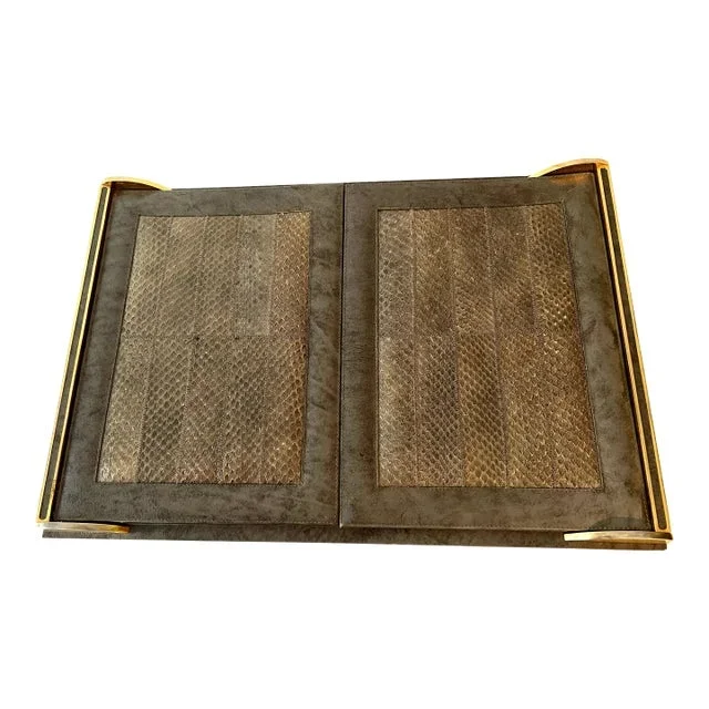 Leather and Reptile Mexican Brass Trimmed Folding Blotter with Pockets