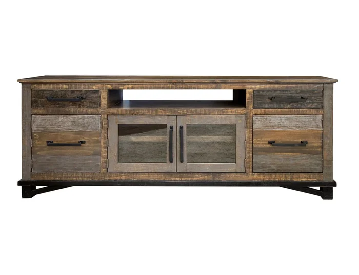 Loft – 76″ TV Stand / Console With 2 Drawers / 4 Doors – Two Tone Gray / Brown