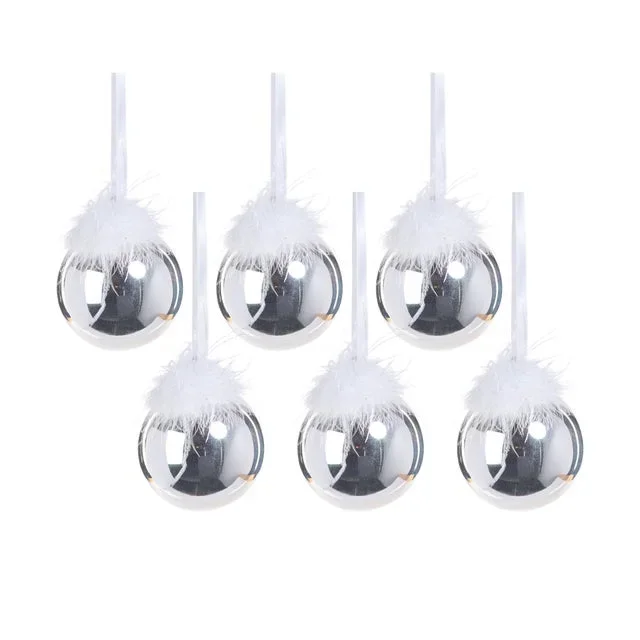 Luster Glass Ball Ornaments with Feather Design- Set of 6, 4″