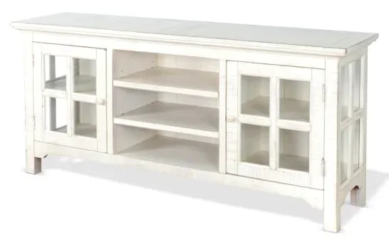 Mahogany Wood Sandy Beach Media TV Console in White Sand Finish
