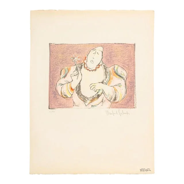 Manfred Schwartz Medrano Clown W Flower Lithograph