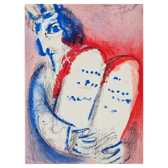 Marc Chagall, The Bible, Moses and the Tablets, Original Lithograph