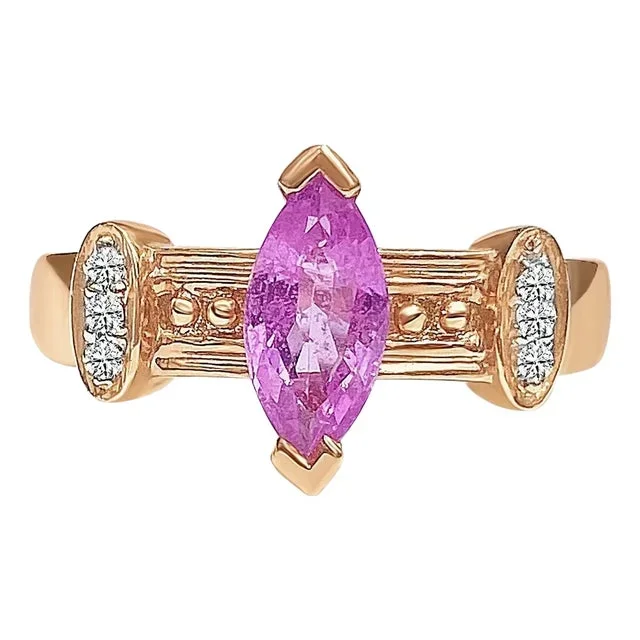 Marquise Cut Pink Sapphire in 14k Rose Gold Retro Style Ring