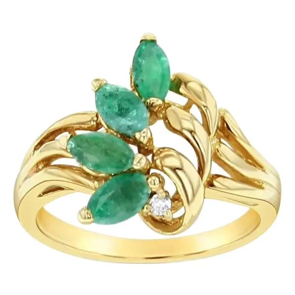 Marquise Emerald & Diamond Ring .33cttw 14k Yellow Gold, Size 5