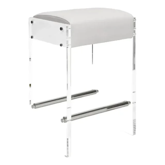 Matthew Izzo Home Indy White Vinyl, Acrylic & Polished Nickel Counter Stool