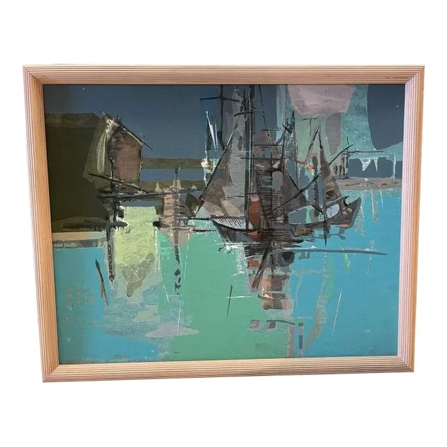 Maxine Shattuck Moorings II Pochoir Serigraph Mid-Century Art
