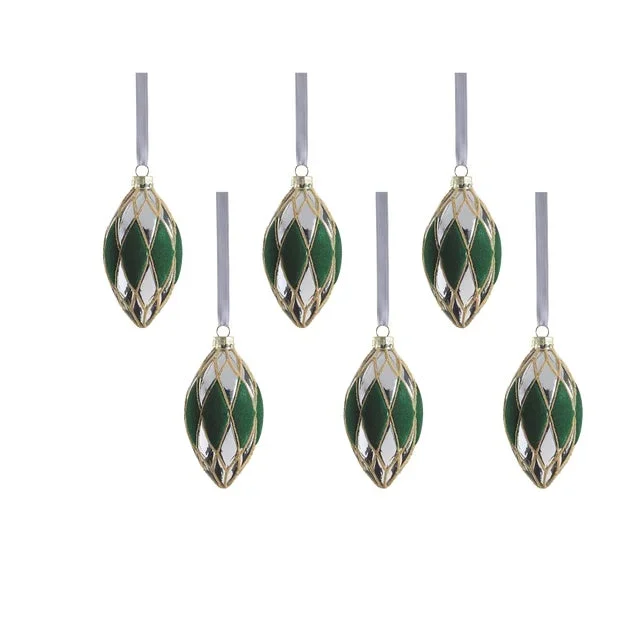 Messina Verde 6-Piece Glass Drop Ornament Set, 2.75″ x 5