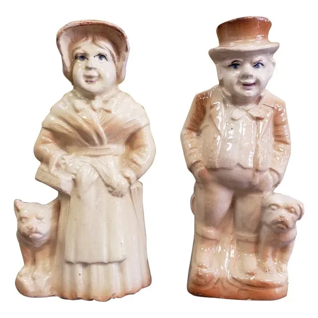 Mid 19th Century English Staffordshire Porcelain Man & Woman With Boston Terriers Figurines – Set of 2