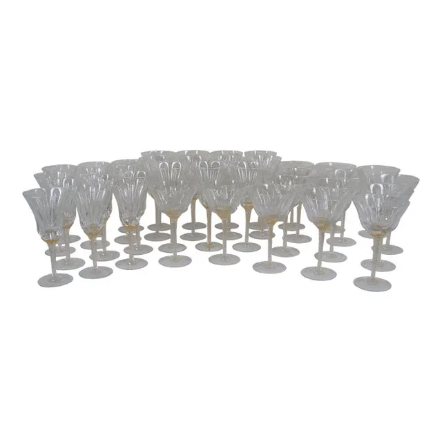 Mid 20th Century Italian Venetian Gold Flake Twisted Stem Coupe Wine Cocktail Glasses- 37 Pieces