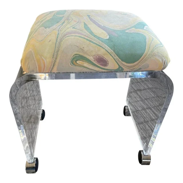 Mid 20th Century Lucite Waterfall Stool on Wheels