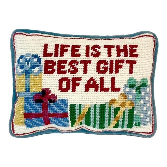 Mid-Century Americana Boho Chic Christmas Needlepoint Gift Pillow