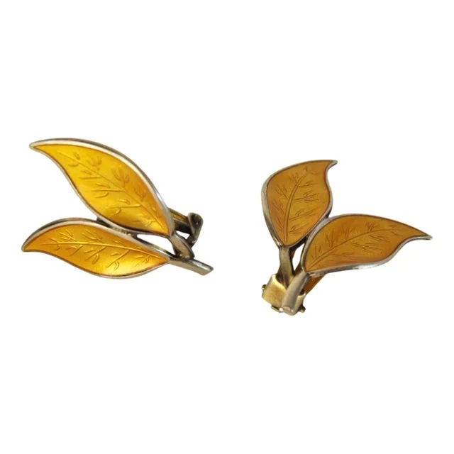 Mid-Century David Andersen Sterling Silver and Enamel Ear Clips, 1950s, Set of 2