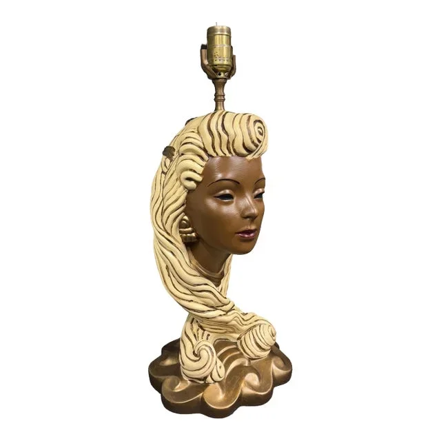 Mid-Century Female Bust Chalkware Lamp