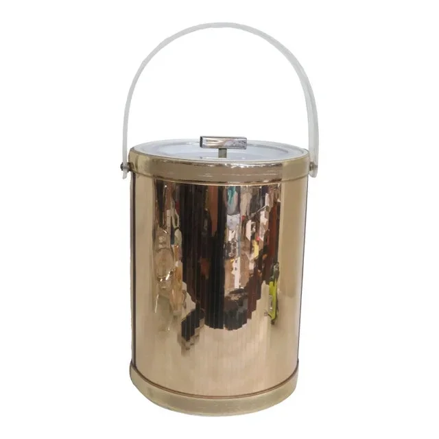 Mid Century George Briard Mirror Gold and Lucite Ice Bucket Caddy Barware 4184b