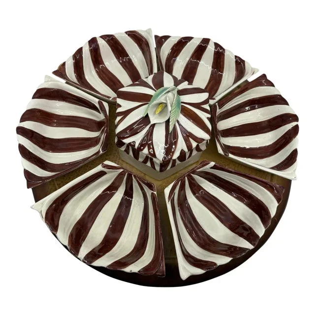 Mid Century Hand Painted Ceramic Lazy Susan Serving Set -Made in Italy