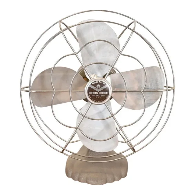Mid-Century Modern Industrial Cast Iron Metal Oscillating Table Fan by Manning Bowman, 1950s