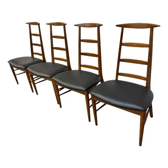 Mid-Century Modern Walnut Ladder Back Dining Chairs – Set of 4
