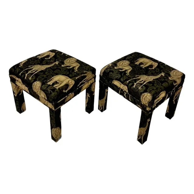 Mid-Century Safari Post Modern Dorthy Draper Style Parson Benches – A Pair.