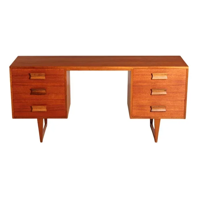 Mid-Century Teak Dressing Table or Desk with Carved Rosewood Handles, 1960s