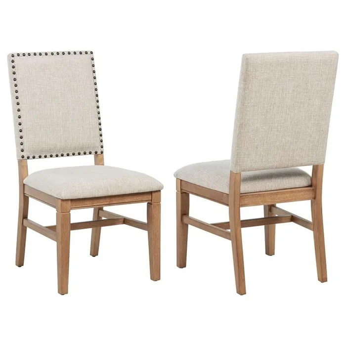 Middleton Upholstered Dining Side Chair Set of 2 – Beige Fabric with Black Nailhead Trim, Solid Hardwood Frame, Comfortable Modern Dining Seating