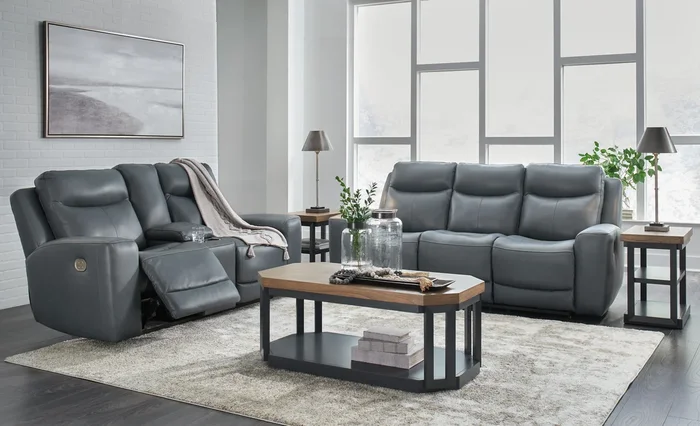 Mindanao – 2 Pc. – Power Reclining Sofa, Power Reclining Loveseat with Console – Steel