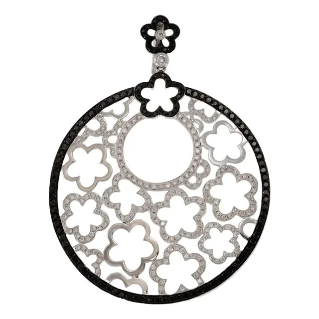 Modern 3.10ct Black&White Diamond 18k Gold Large Floral Pendant