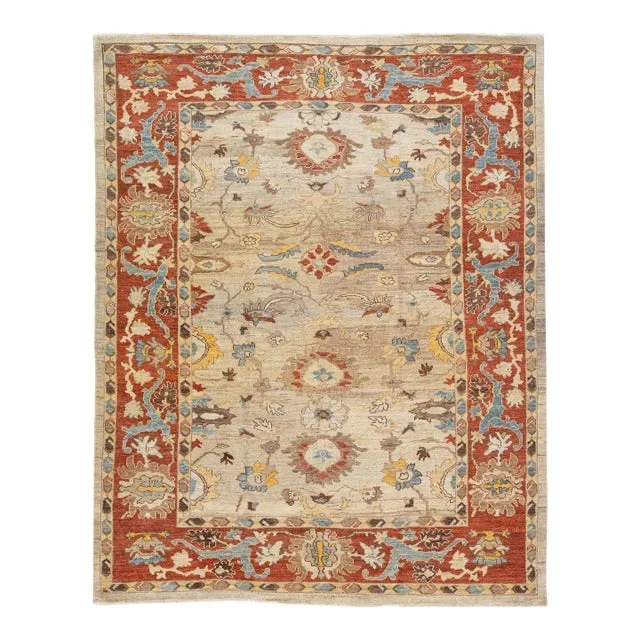 Modern Sultanabad Handmade Brown & Rust Wool Rug With Floral Motif