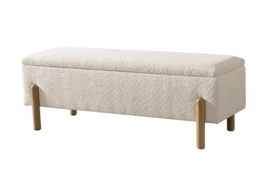 Modrest Electra – Modern Ivory Fabric + Rubberwood Bench With Storage / VGHM-F3030-IVY