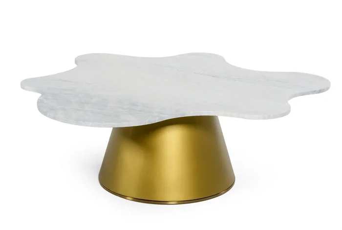 Modrest Gabbro High Glam White Marble and Gold Coffee Table